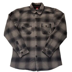 Quiksilver Flannel Shirt Mens Medium Plaid‎ Gray Black Long Sleeve